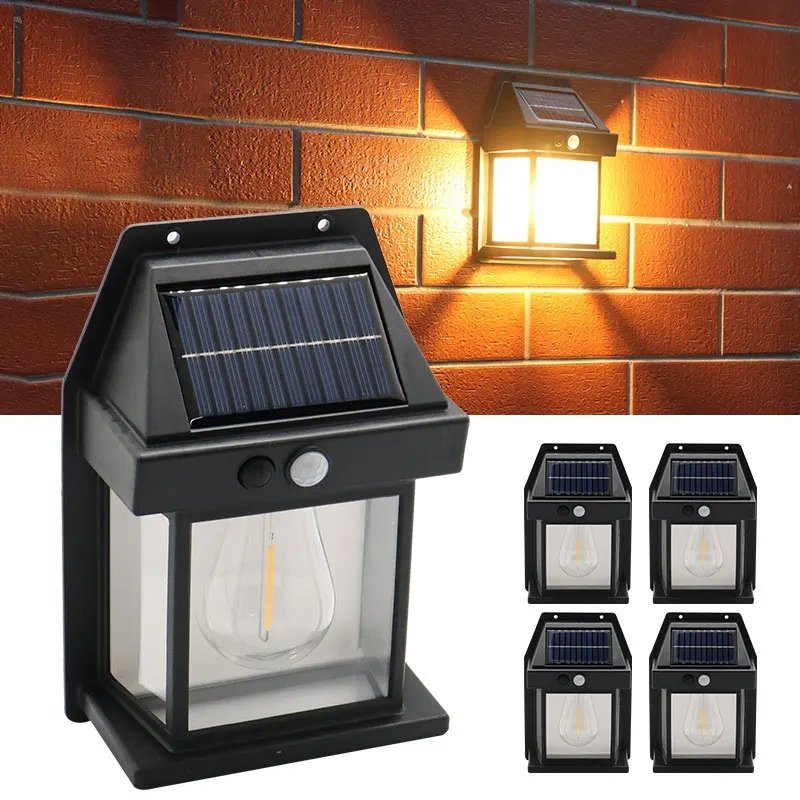 Solar Tungsten Night Lamp Intelligent Motion Sensor Wall Lamp Waterproof Solar Light Outdoor Courtyard Garden Decoration Lantern